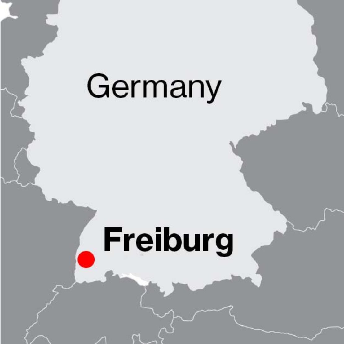 Map of Freiburg's location in the south-west of Germany