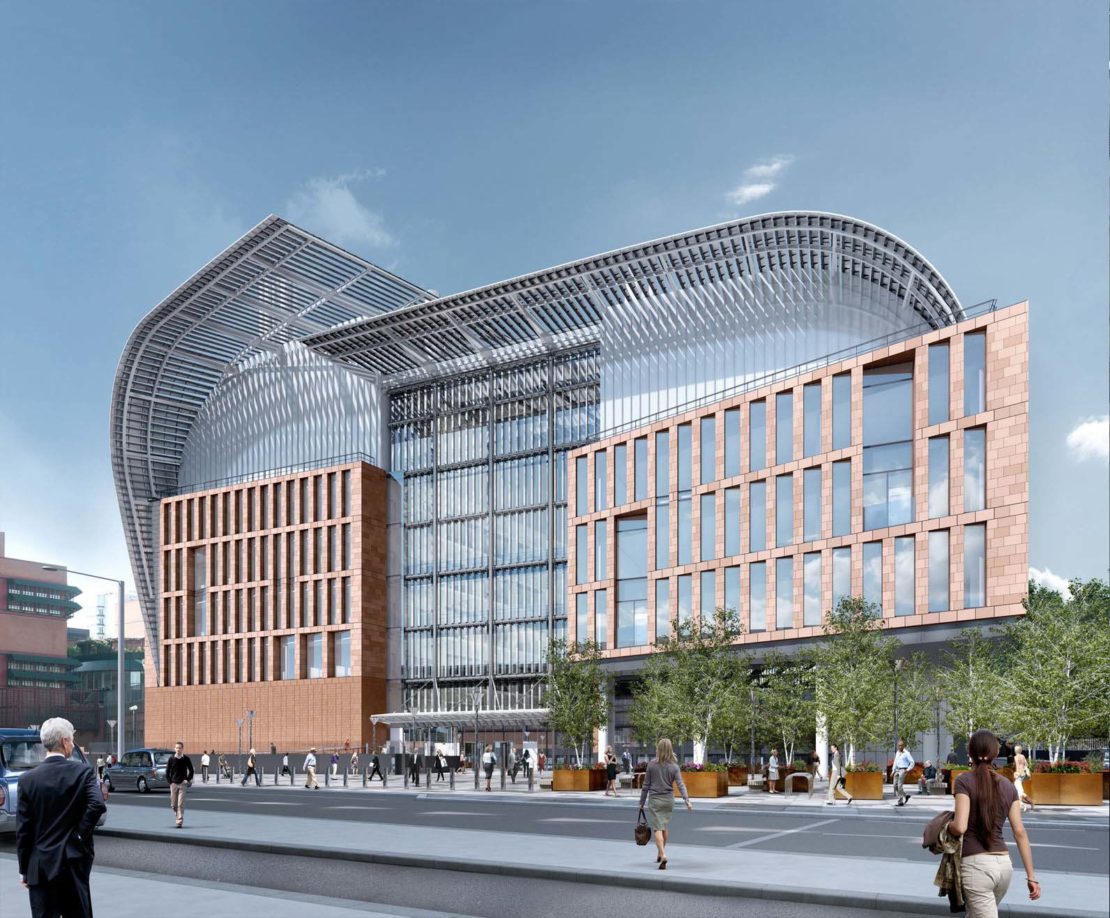 Rendering of the Francis Crick Institute's main entrance on Midland Road