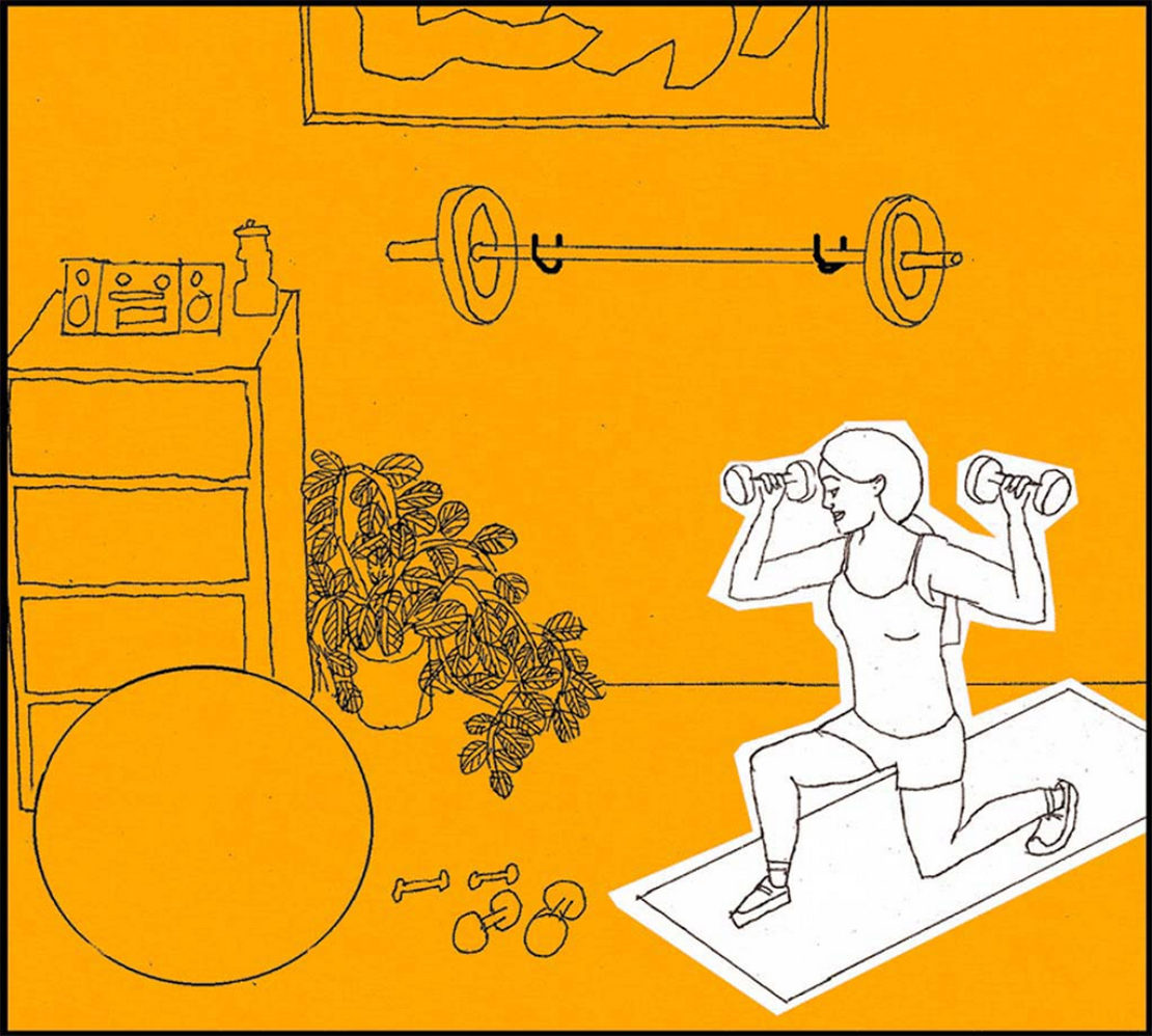 Illustration: exercising in a home gym