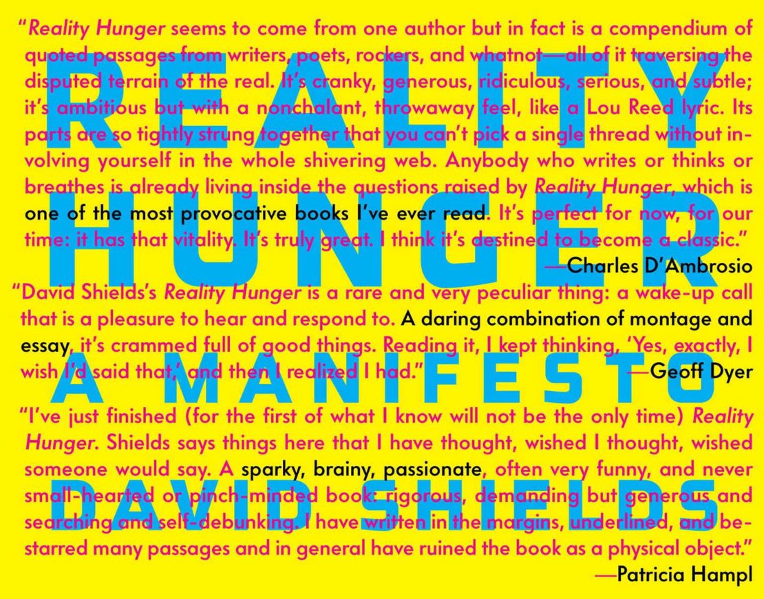 Book cover of David Shields' Reality Hunger
