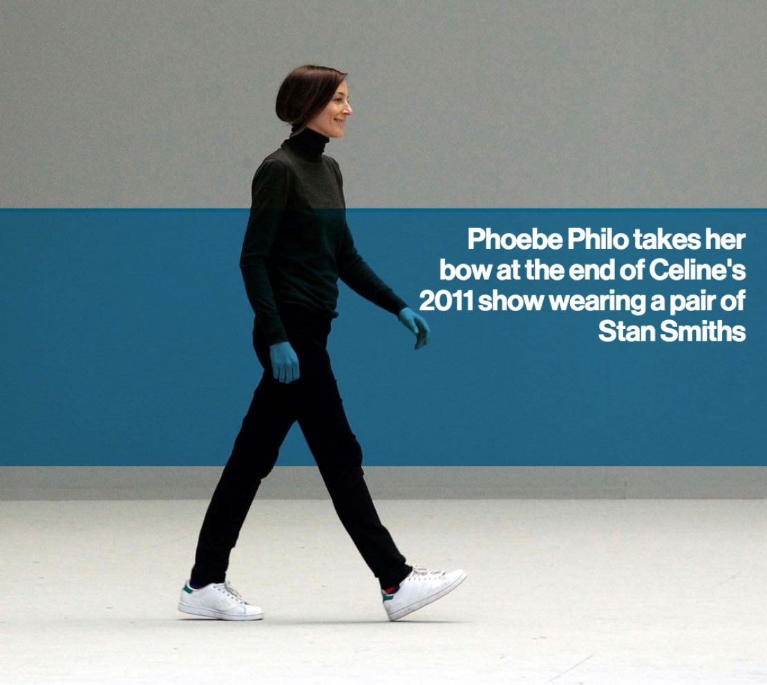 Phoebe Philo takes her bow at the end of Celine's 2011 show wearing a pair of Stan Smiths