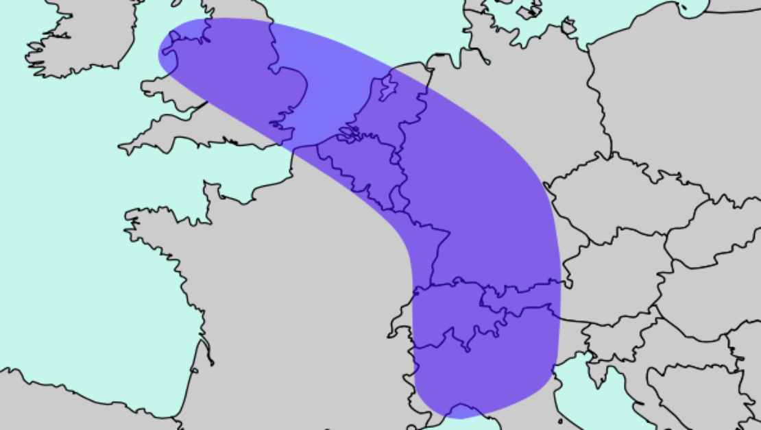The Blue Banana area over Europe