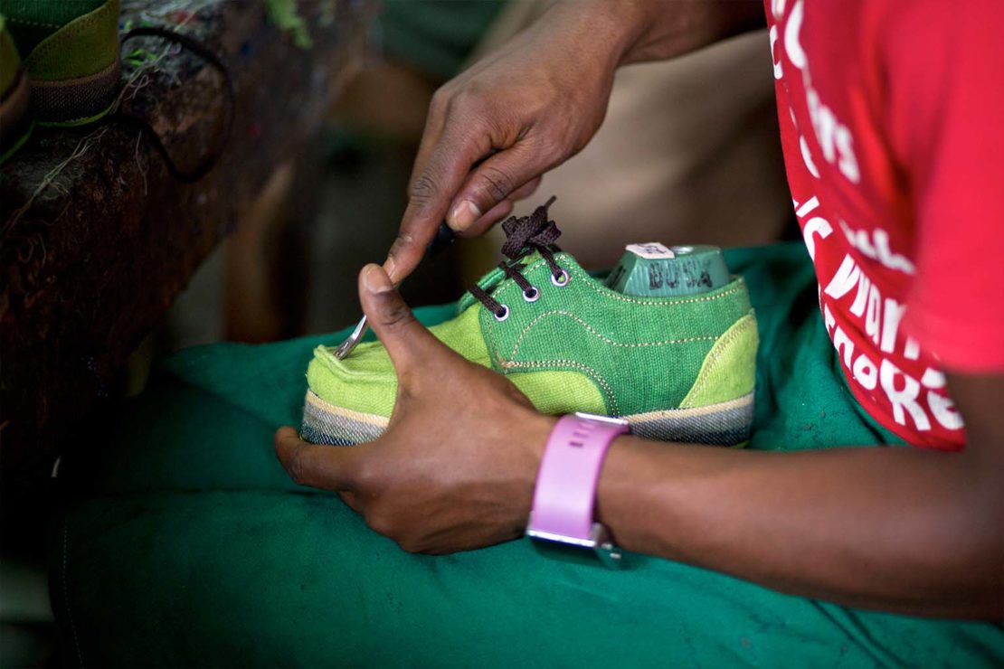 The finishing touches are made to the shoe