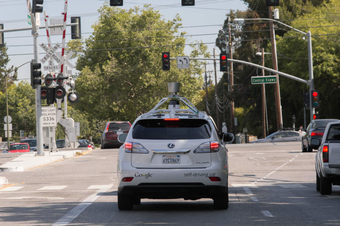 An adapted Lexus, a Google self-driving car prototype