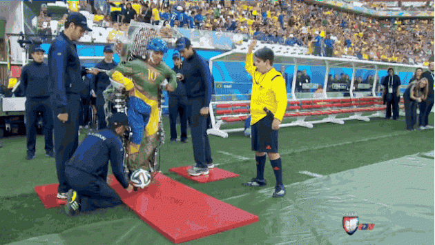 Juliano Pinto kicks a ball at the opening of the World Cup in Brazil last summer